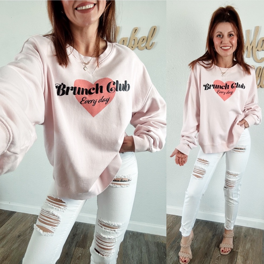 Wildfox pretty in Pink Graphic “Brunch Club” Sweatshirt size Large